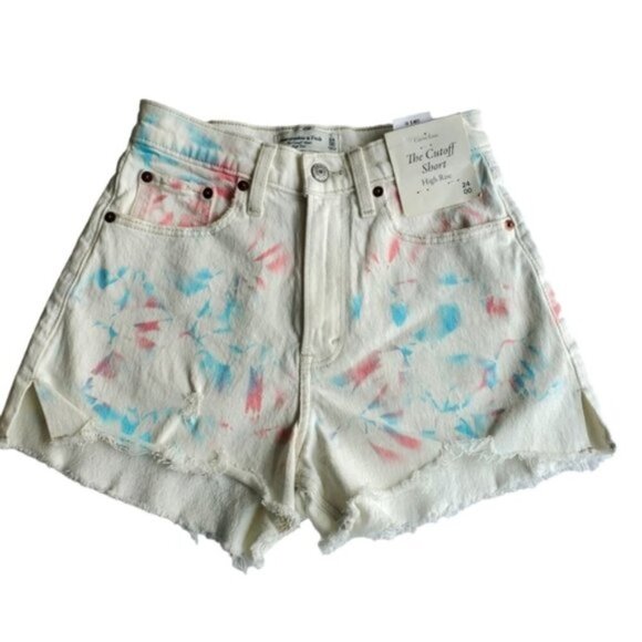 Abercrombie & Fitch High-rise The Cutoff Tie Dye Shorts Size 24 - Picture 1 of 7
